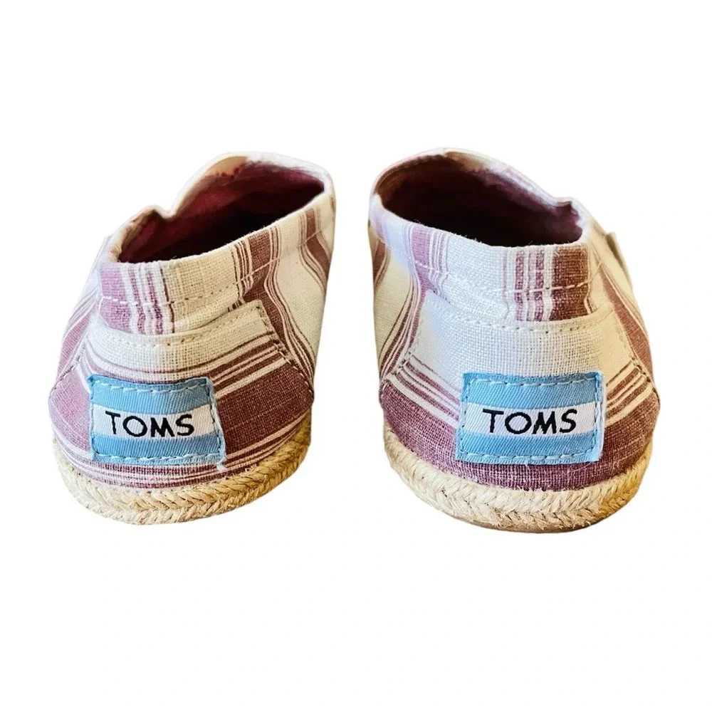 TOMS Alpargata espadrille slip-on canvas flats loafers 5.5 beige burgundy stripe